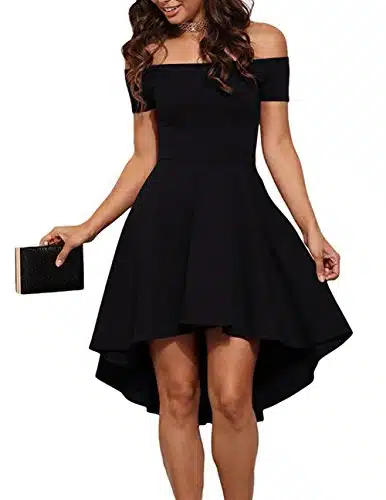 Sarin Mathews Women Off The Shoulder Short Sleeve High Low Cocktail Skater Dress Black M