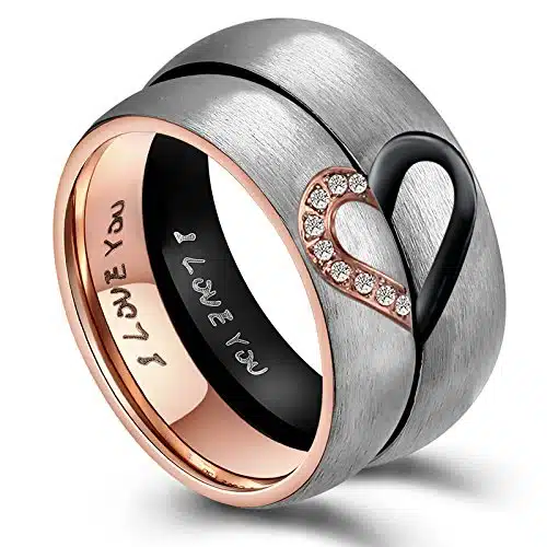 ANAZOZ Hers & Women's Stainless Steel For Real Love Heart Promise Ring Wedding Engagement Bands M US