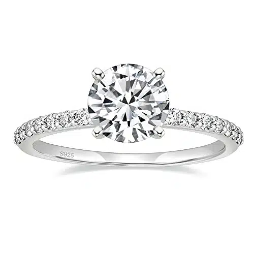 EAMTI Sterling Silver CT Round Solitaire Cubic Zirconia Engagement Ring Halo Promise Ring