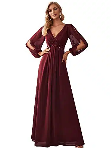 Ever Pretty Women's Elegant A line Chiffon Mother of The Groom Dress with Sleeves Burgundy