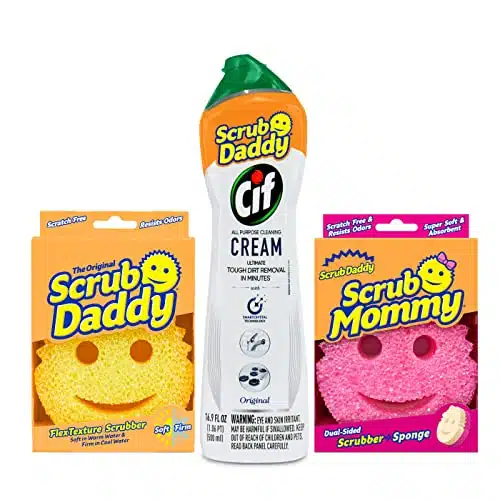 Scrub Daddy OG + Scrub Mommy + Cif All Purpose Cleaning Cream, Original   Multi Surface Household Cleaning Cream Scratch Free Multipurpose Dish Sponge