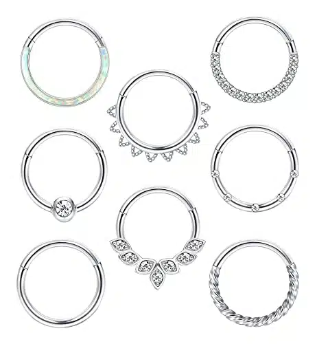 THUNARAZ G Nose Rings Hoop Surgical Steel Septum Rings for Women Men Clicker Hinged Septum Cartilage Helix Conch Hoop Daith Piercing Jewelry mm