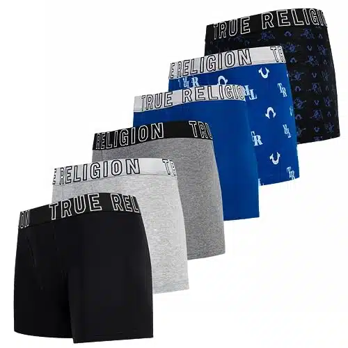 True Religion Mens Boxer Briefs Cotton Stretch Underwear for Men Pack of BlueBlack