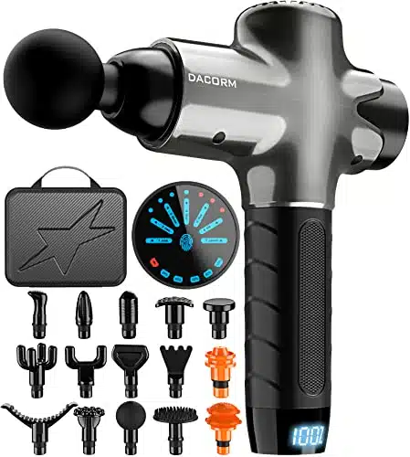 DACORM Massage Gun   Percussion Muscle Massage Gun for Athletes, Handheld Deep Tissue Massager, Upgrade Quiet Portable Electric Sport Massager of YPro Max. (Gray, Heads)