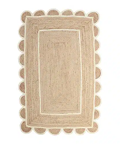 Gautam International Scallop Pattern Jute Bohemian Area Rug ('x', Off White)