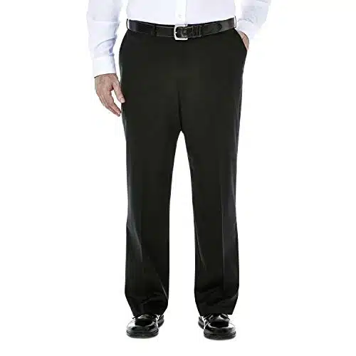 Haggar mens Big tall Premium No Iron Khaki Classic fit Expandable waist Flat front dress pants, Black,  x L US