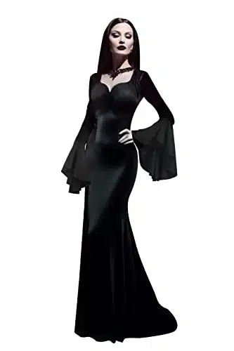 JEGERMIG Women's Wednesday Morticia Addams Costume Dress Gothic Witch Vintage Dress