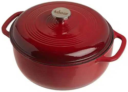 Lodge Quart Enameled Cast Iron Dutch Oven with Lid â Dual Handles â Oven Safe up to Â° F or on Stovetop   Use to Marinate, Cook, Bake, Refrigerate and Serve â Island Spice Red