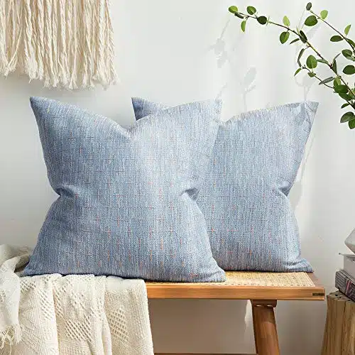 MIULEE Pack of Decorative Burlap Linen Throw Pillow Covers Modern Farmhouse Pillowcase Rustic Woven Textured Cushion Cover for Sofa Couch Bed xInch Light Blue