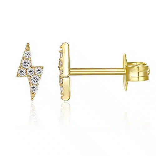 PAVOI K Yellow Gold Plated Sterling Silver Lightning Bolt Earrings  Dainty Earrings for Women