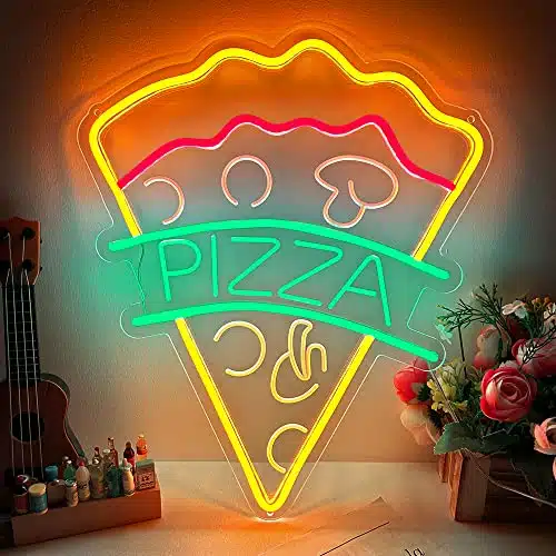 Pizza Neon Sign for Wall Art Sign, Pizza Shaped LED Neon Light Signs for Shops, Restaurant, Kitchen, Men Cave & Birthday Party Decor, Pizza Lovers Gifts for Kids Boys Men, x