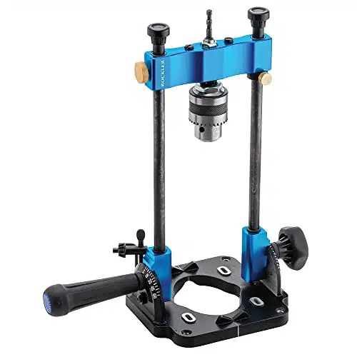 Rockler Drill Guide wChuck Key   Full Size Drill Press Accessories for Small Shops   Â° to Â° Angle Drill Guide wEasy to Read Protractor Scale   Self Centering Portable Drill Guide