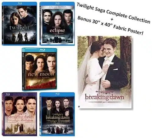 Twilight Saga The Complete ovie Blu ray Collection + Bonus Fabric Poster Twilight  Twilight Eclipse  Twilight New Moon  Twilight Breaking Dawn Part  Twilight Breaking Dawn Part