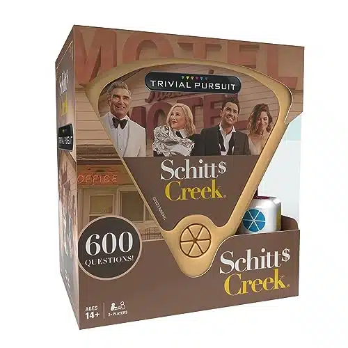 USAOPOLY Trivial Pursuit Schitt's Creek Edition  Trivia Game Questions from Schitt's Creek  Questions & Die in Travel Container  Officially Licensed Schitt's Creek Game