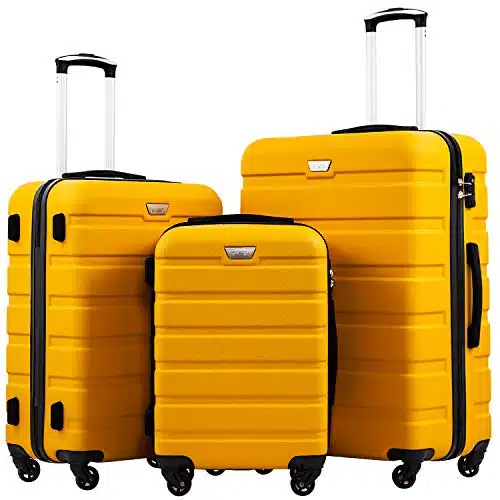 Coolife Luggage Piece Set Suitcase Spinner Hardshell Lightweight TSA Lock (yellow, piece set(ininin))