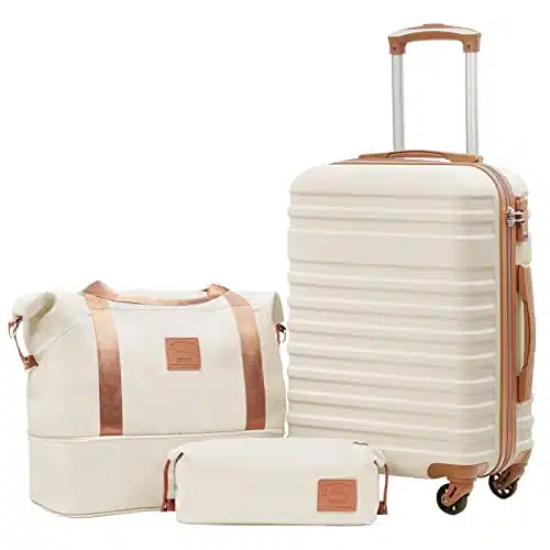 Coolife Suitcase Set Piece Carry On Hardside Luggage with TSA Lock Spinner Wheels (White, S(in))