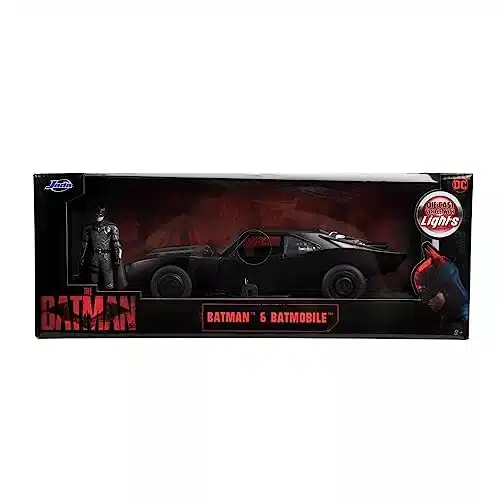 Jada Toys DC Comics The Batman Batmobile with Lights Die cast Car & Batman Figure, Toys for Kids and Adults ,Black