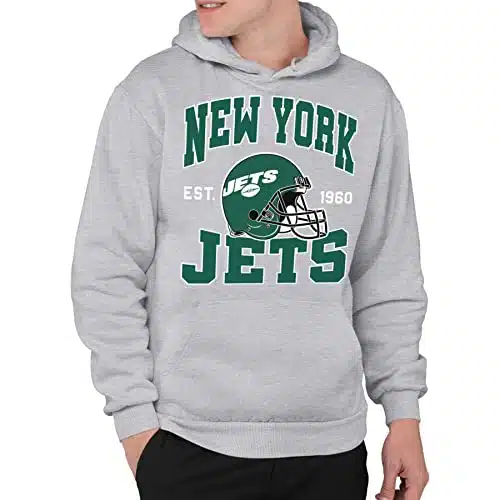 Junk Food Clothing x NFL   New York Jets   Team Helmet   Unisex Adult Pullover Fleece Hoodie for Men and Women   Size XX Large