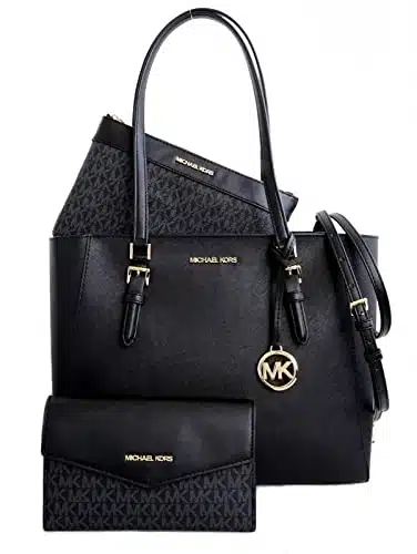 Michael Kors Charlotte Large in Tote Crossbody Handbag Leather (Black)