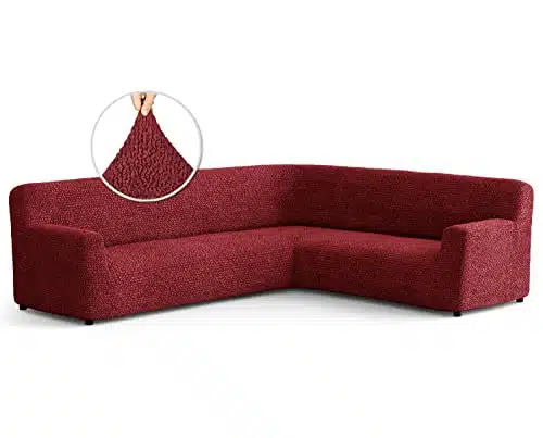 PAULATO BY GA.I.CO. Sectional Sofa Cover   Corner Sofa Slipcover   Soft Polyester Couch Slipcovers   Piece Form Fit Stretch Furniture Cover   Microfibra Collection   Burgundy (Corner Sofa)