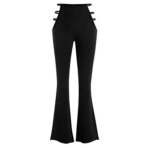 ZAFUL Women's High Waist Cut Out Pants Ladder Bootcut Textured Flare Pants Wide Leg Night Out Pants Black