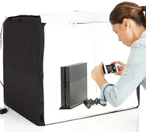 Amazon Basics Portable Foldable Photo Studio Box with LED Light, Count (Pack of ), Black, x x Inches