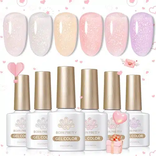 Born Pretty Jelly Nude Pink Gel Nail Polish Glitter Gel Polish Milky Sheer Shimmer Iridescent Holographic Gel Nail Polish Crystal Transparent Translucent Natural Gel Polish