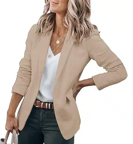 Cicy Bell Womens Casual Blazers Open Front Long Sleeve Work Office Jackets Blazer(Khaki,Medium)