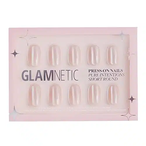 Glamnetic Press On Nails   Pure Intentions  Glossy, Semi Transparent, Short Round Nails, Reusable  Sizes   Nail Kit with Glue