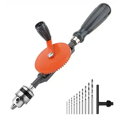 Housolution Hand Drill, Powerful inches (mm) Capacity Precision Chucks Cast Steel Double Pinions Manual Drill for Wood Plastic Acrylic Circuit Board Punching, Orange