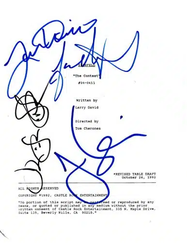 JASON ALEXANDER, JERRY SEINFELD, LARRY DAVID, JULIA LOUIS DREYFUS (X) CAST SIGNED AUTOGRAPH SEINFELD THE CONTEST FULL EPISODE SCRIPT   ELAINE BENES, CURB YOUR ENTHUSIASM, VEEP