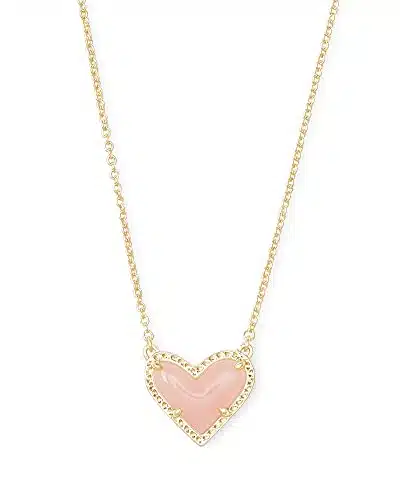 Kendra Scott Ari Heart Short Pendant Necklace in k Gold Plated Brass, Rose Quartz, Fashion Jewelry for Women