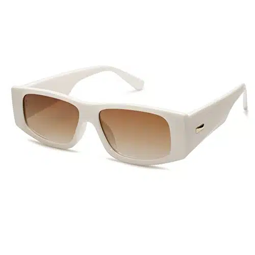 SOJOS Retro Trendy Rectangle Polarized Sunglasses s s YK Narrow Sunnies SJ, Cream WhiteBrown