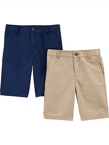 Simple Joys by Carter's Boys' Flat Front Shorts, Pack of , Light Khaki BrownNavy,