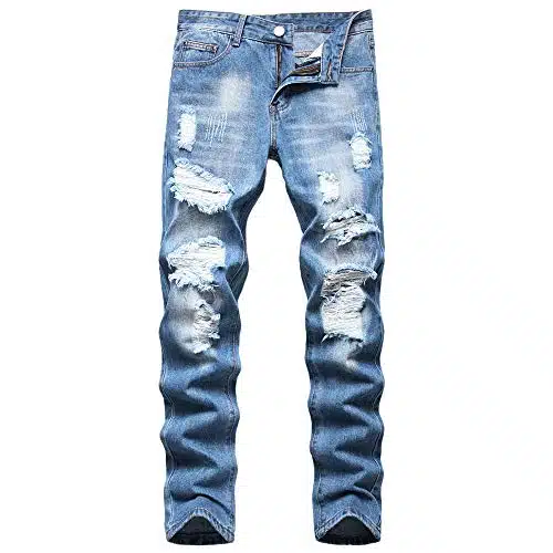 AITITIA Men's Ripped Regular Fit Jeans (, Blue)