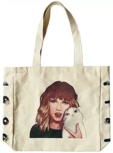 HaoHakka Canvas Tote Bag Cute Tote Bag with Zipper Pockets Christmas Music Gifts for Women