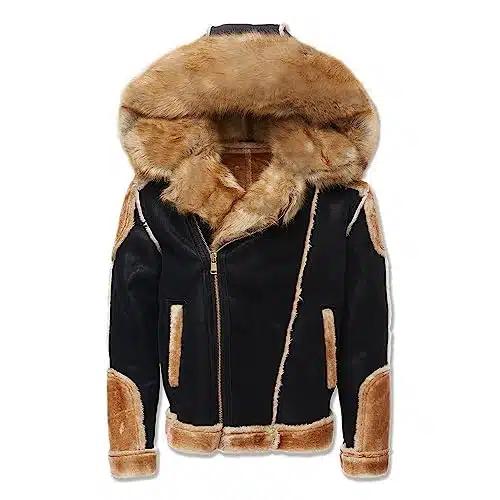 Jordan Craig EL JEFE MEN SHEARLING MOTO FUR JACKETS (US, Alpha, Large, Regular, Regular, BKCOFFEE)