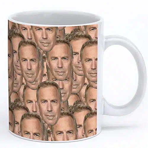 SpreadShoes Kevin Costner Mug oz White Ceramic Coffee Cup With Kevin Costner Collage