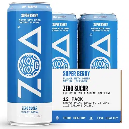 ZOA Zero Sugar Energy Drinks, Super Berry   Sugar Free with Electrolytes, Healthy Vitamin C, Amino Acids, Essential B Vitamins, and Caffeine from Green Tea   Fl Oz (Pack)